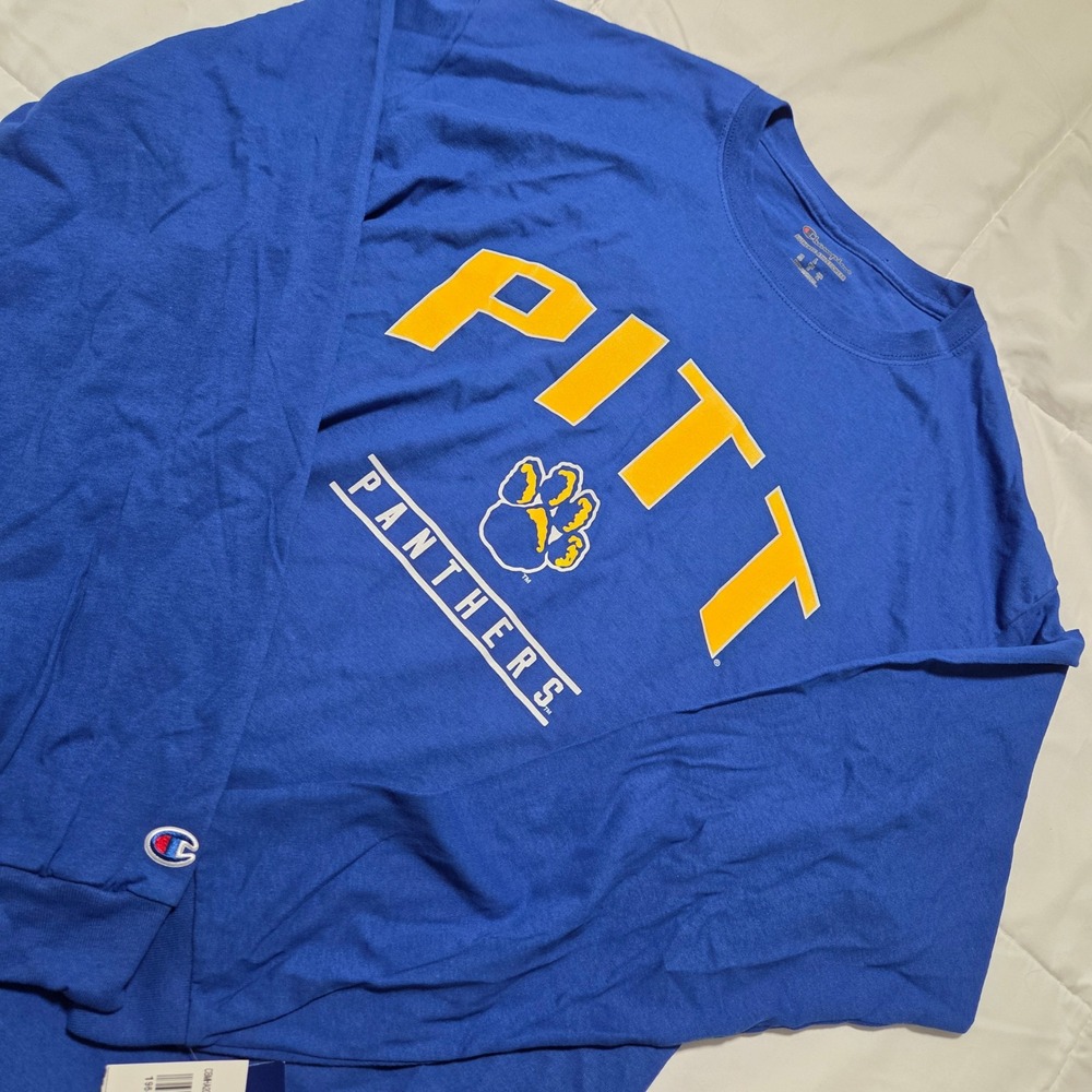 Champion Pitt Panthers Long Sleeve Shirt Mens Large Royal Blue Graphic Tee NWT
